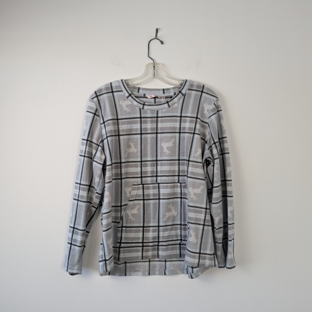 La Vie en Rose Women's Cozy Grey Dog Print Pajama Top Size L/G